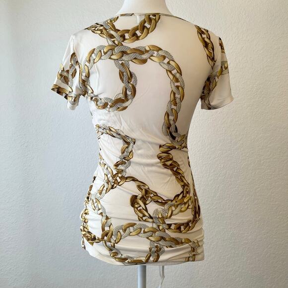 Carmen Marc Valvo Y2K Top Womens XS Chain Ruched Long Cowl Stretch Maximalist - Picture 6 of 13